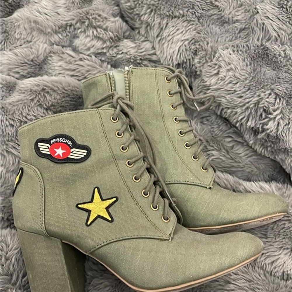 Green Lace-Up Ankle Boots